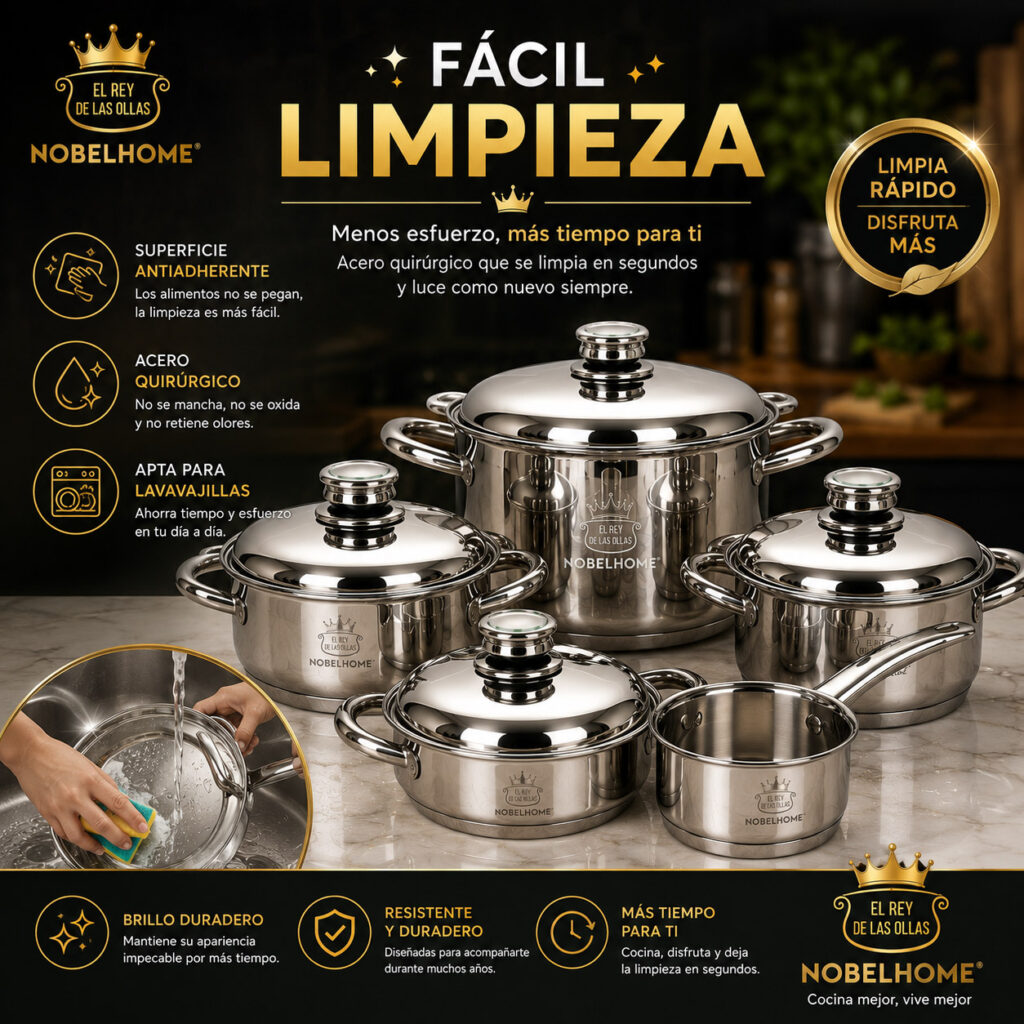 facil limpieza con las ollas nobelhome en acero quirurgico